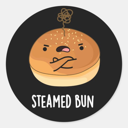 Steamed Bun Funny Food Pun Dark BG Ronde Sticker (Voorkant)