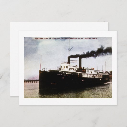 Steamer City of Chicago, Harbour St Joseph Michiga Briefkaart (Voorkant / Achterkant)