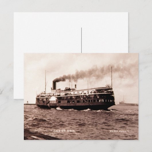 Steamer "City of Erie" Cleveland en Buffalo Line Briefkaart (Voorkant / Achterkant)