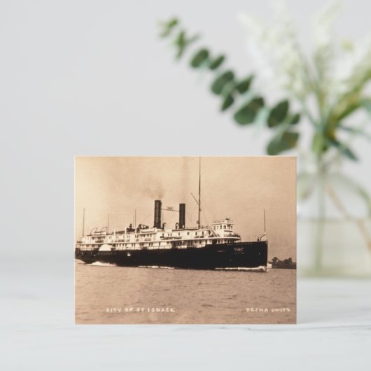Steamer City of St. Ignace D&C Line - Louis Pesha Briefkaart (Staand voorkant)