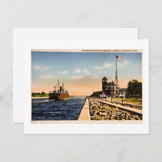 Steamer Entering Muskegon Harbour, Muskegon, Mich Briefkaart (Voorkant / Achterkant)