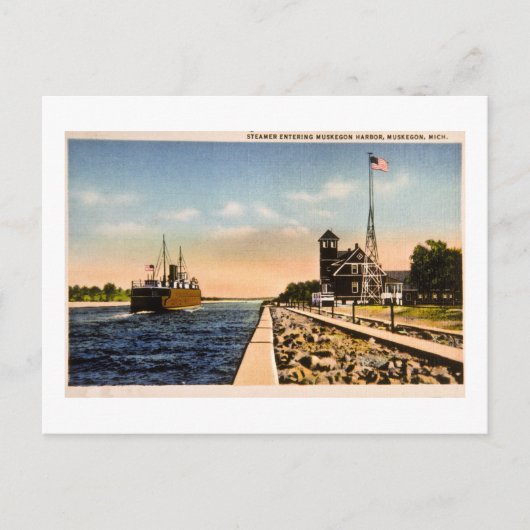 Steamer Entering Muskegon Harbour, Muskegon, Mich Briefkaart (Voorkant)
