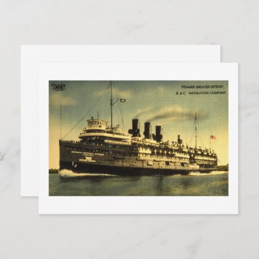 Steamer Greater Detroit, D&C Navigation Company Briefkaart (Voorkant / Achterkant)