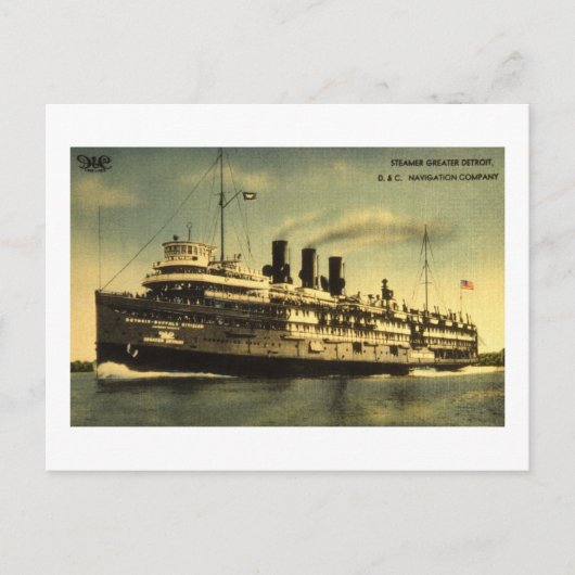 Steamer Greater Detroit, D&C Navigation Company Briefkaart (Voorkant)