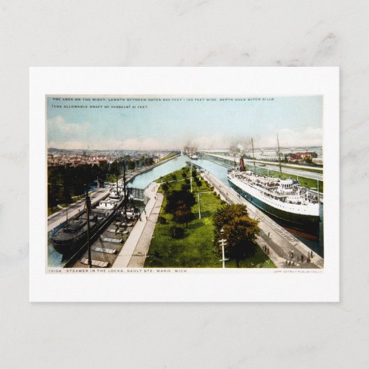 Steamer in de sluizen, Sault Ste.Marie, Michigan Briefkaart (Voorkant)