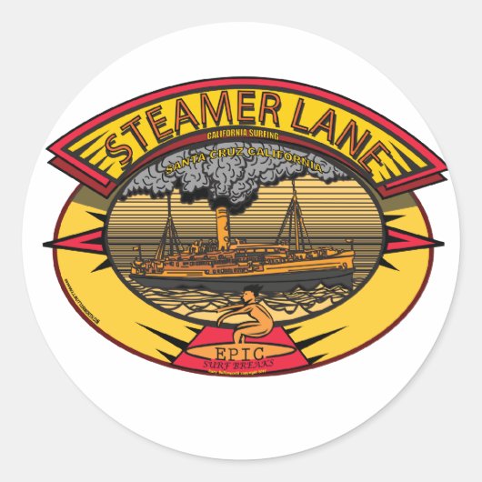 STEAMERS LANE SANTA CRUZ CA. RONDE STICKER (Voorkant)