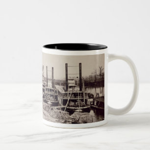 Steamers op de Mississippi (foto) Tweekleurige Koffiemok