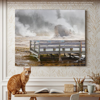 Steaming Beauty: een Yellowstone Geyser-uitbarstin Canvas Afdruk