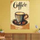 Steaming Coffee Vintage Metal Sign Canvas Afdruk (Insitu (Woonkamer))