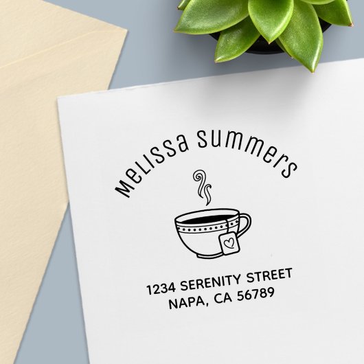 Steaming Cup of Tea Arch Address Zelfinktende Stempel