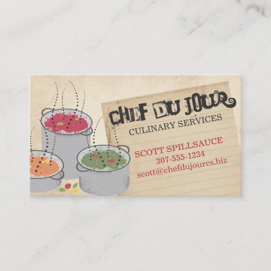 Steaming food aromas chef catering visitekaartje (Voorkant)