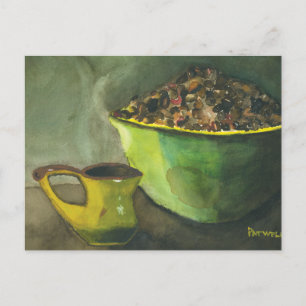 Steaming Morning Cup Koffee Bowl-koffiebonen Briefkaart