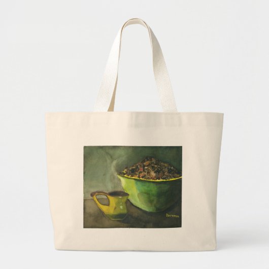Steaming Morning Cup Koffee Bowl-koffiebonen Grote Tote Bag (Voorkant)