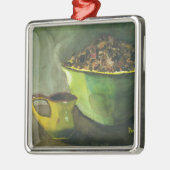Steaming Morning Cup Koffee Bowl-koffiebonen Metalen Ornament (Links)