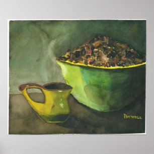 Steaming Morning Cup Koffee Bowl-koffiebonen Poster