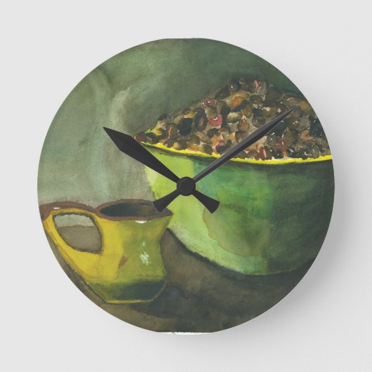 Steaming Morning Cup Koffee Bowl-koffiebonen Ronde Klok (Voorkant)