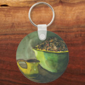 Steaming Morning Cup Koffee Bowl-koffiebonen Sleutelhanger (Voorkant)
