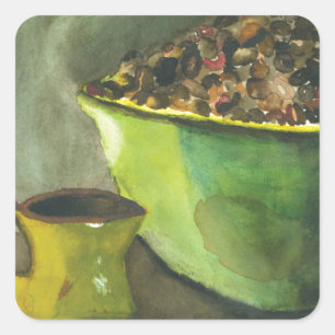 Steaming Morning Cup Koffee Bowl-koffiebonen Vierkante Sticker