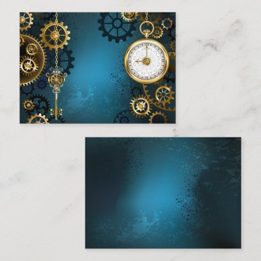 Steampun turquoise Achtergrond met tandwielen Aanbevelingskaartje (Voorkant / Achterkant)