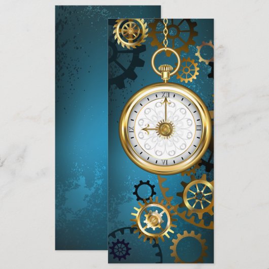 Steampun turquoise Achtergrond met tandwielen Aankondiging (Voorkant / Achterkant)