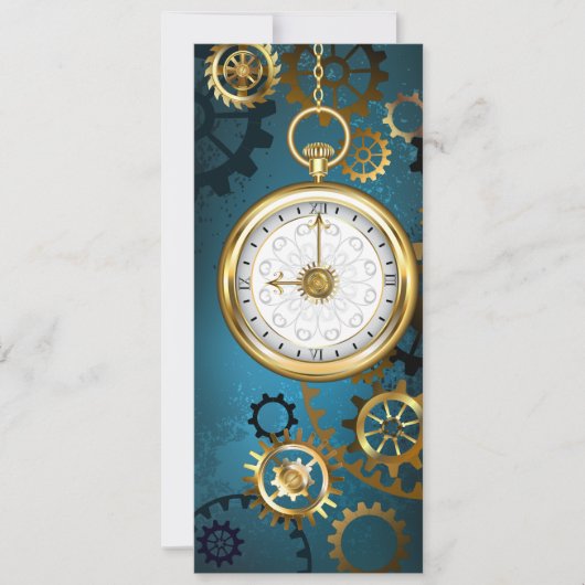 Steampun turquoise Achtergrond met tandwielen Aankondiging (Voorkant)