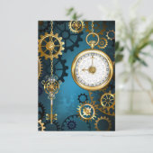 Steampun turquoise Achtergrond met tandwielen Aankondiging (Staand voorkant)