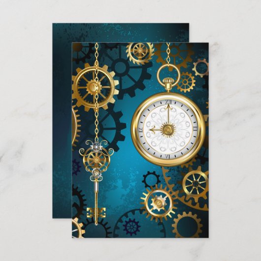 Steampun turquoise Achtergrond met tandwielen Aankondiging (Voorkant / Achterkant)