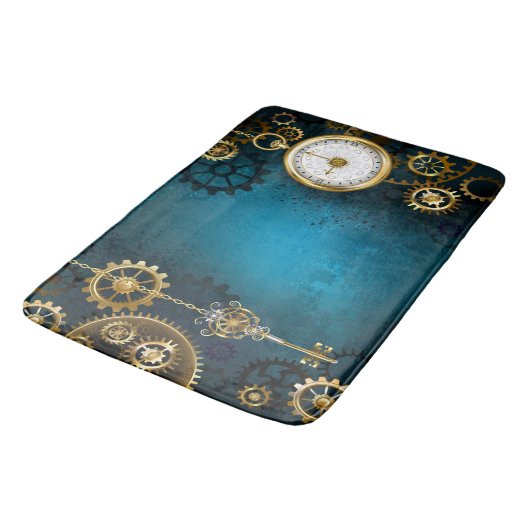 Steampun turquoise Achtergrond met tandwielen Badmat (Gekanteld)