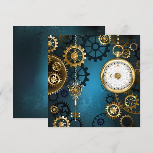 Steampun turquoise Achtergrond met tandwielen Bedankkaart (Voorkant / Achterkant)