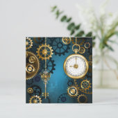 Steampun turquoise Achtergrond met tandwielen Bedankkaart (Staand voorkant)