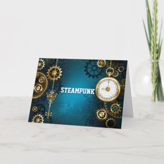 Steampun turquoise Achtergrond met tandwielen Bedankkaart (Voorkant)