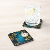 Steampun turquoise Achtergrond met tandwielen Bier Onderzetter (Rechterzijde)