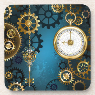 Steampun turquoise Achtergrond met tandwielen Bier Onderzetter