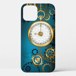 Steampun turquoise Achtergrond met tandwielen Case-Mate iPhone Case