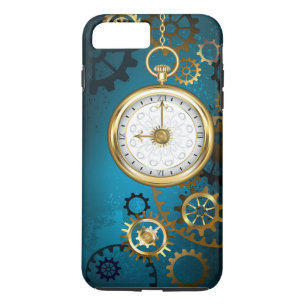 Steampun turquoise Achtergrond met tandwielen iPhone 8/7 Plus Hoesje