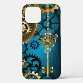 Steampun turquoise Achtergrond met tandwielen Case-Mate iPhone Case (Achterkant)