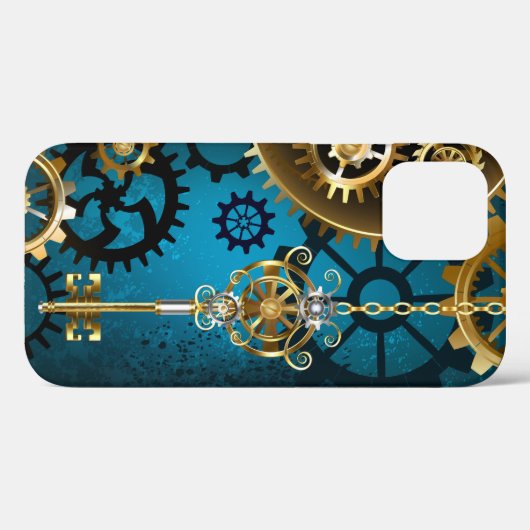 Steampun turquoise Achtergrond met tandwielen Case-Mate iPhone Case (Achterkant (horizontaal))