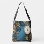 Steampun turquoise Achtergrond met tandwielen Crossbody Tas (Achterkant)
