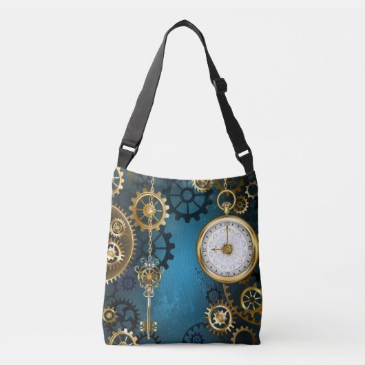 Steampun turquoise Achtergrond met tandwielen Crossbody Tas (Voorkant)