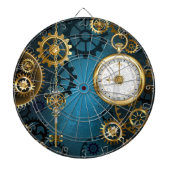 Steampun turquoise Achtergrond met tandwielen Dartbord (Voorkant)