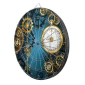 Steampun turquoise Achtergrond met tandwielen Dartbord (Voorkant Rechts)