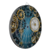 Steampun turquoise Achtergrond met tandwielen Dartbord (Voorkant Links)