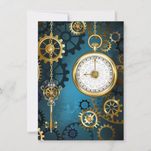 Steampun turquoise Achtergrond met tandwielen Feestdagenkaart