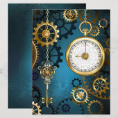 Steampun turquoise Achtergrond met tandwielen Feestdagenkaart (Voorkant / Achterkant)