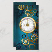 Steampun turquoise Achtergrond met tandwielen Feestdagenkaart (Voorkant / Achterkant)