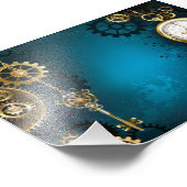 Steampun turquoise Achtergrond met tandwielen Foto Afdruk (Hoek)