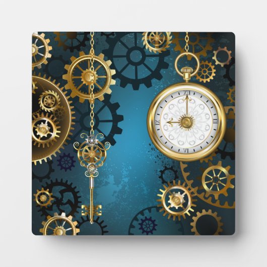 Steampun turquoise Achtergrond met tandwielen Fotoplaat (Voorkant)