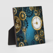 Steampun turquoise Achtergrond met tandwielen Fotoplaat (Voorkant)