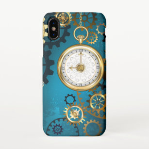 Steampun turquoise Achtergrond met tandwielen iPhone Hoesje
