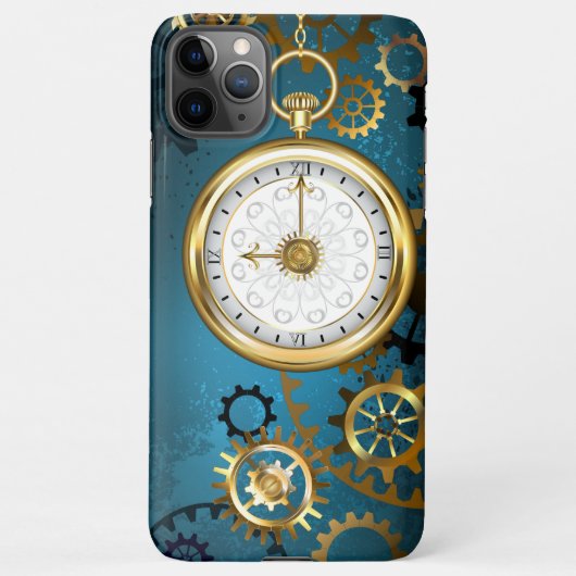 Steampun turquoise Achtergrond met tandwielen iPhone Hoesje (Achterkant)
